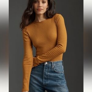 Anthropologie- Pilcro Long Sleeve RIbbed Top Womens Size XXS - orange\yellow